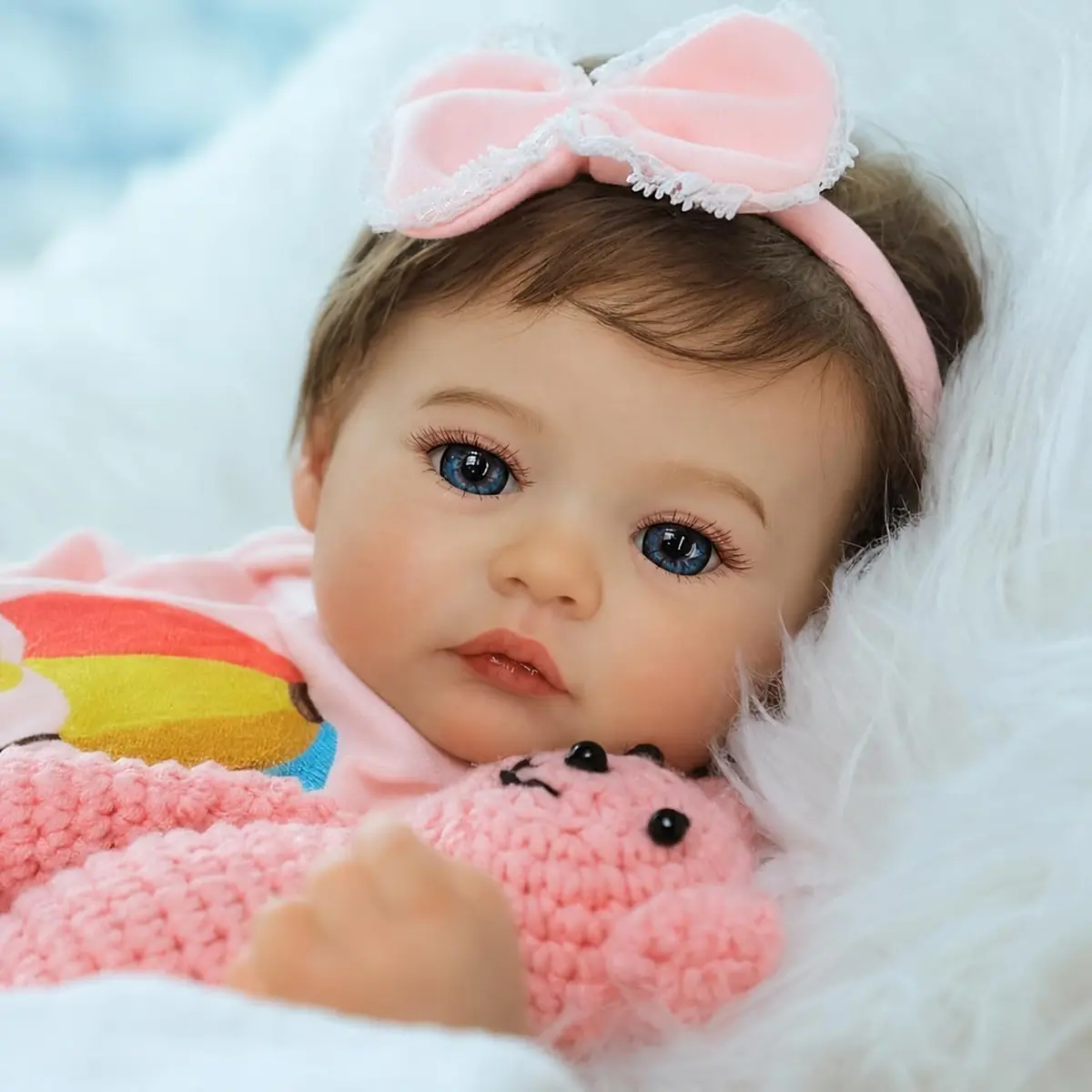 Boneca Bebe Reborn Menina de Silicone Realista Pintado Pode dar Banho 48cm | com Chupeta Presentes de Meninas
