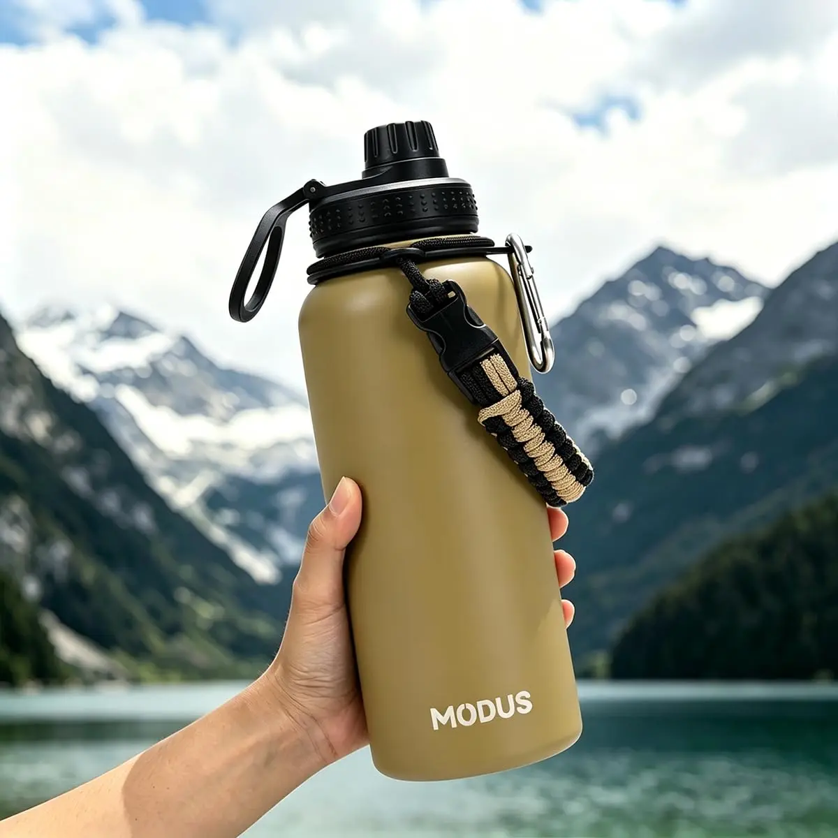 Garrafa Térmica 950ml – 24h Gelada, Alça Paracord | Tampa Antivazamento, sem BPA (Caqui)