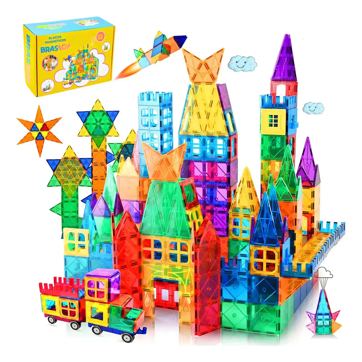 Brastoy Blocos Magnéticos Brinquedo Educativo Educação Infantil 65 Pecas Construção Empilhamento Jogo - 1