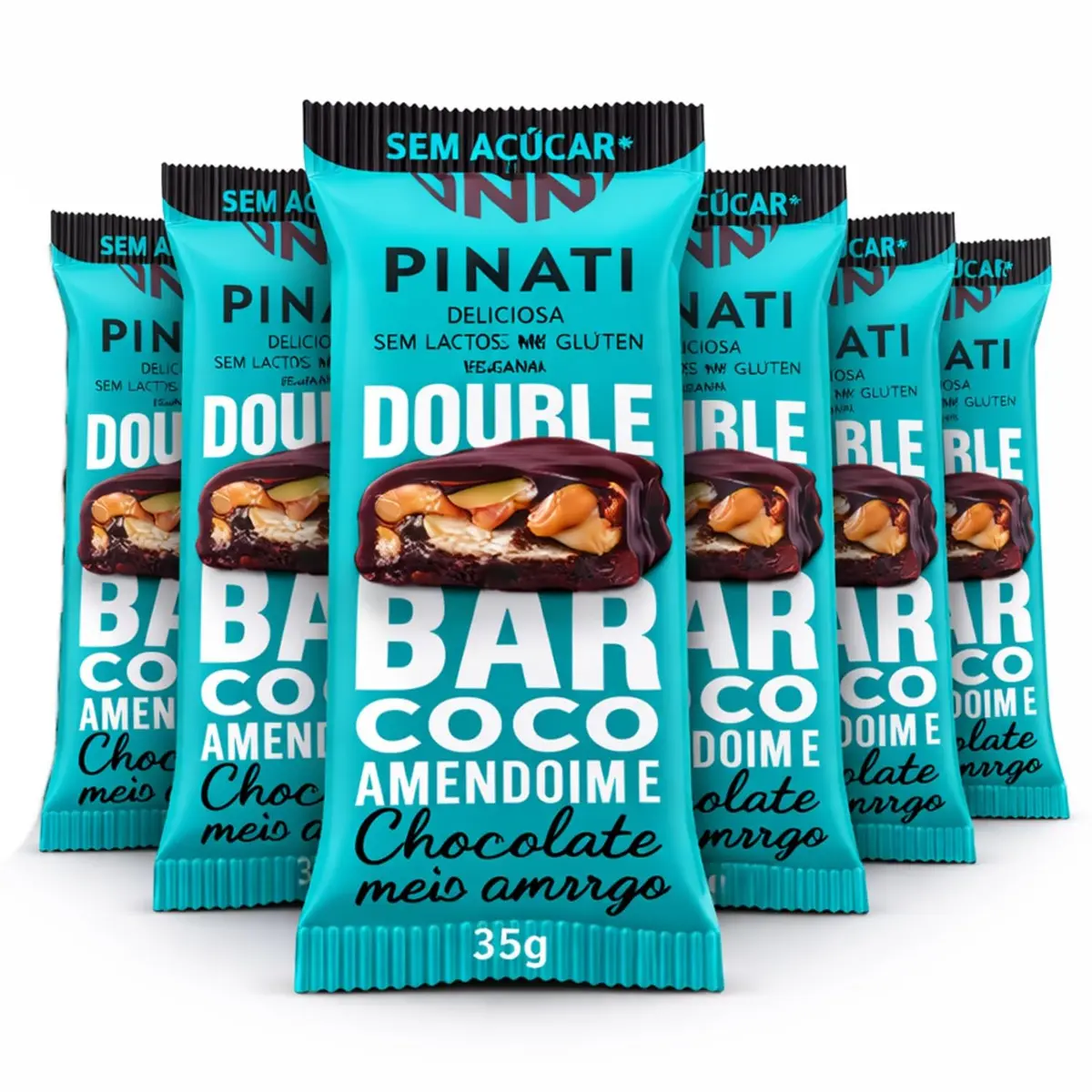 Kit Double Bar Coco, Amendoim e Chocolate 35g c/6 barras – Barra Proteica, Snack Prático e Sabor Intenso
