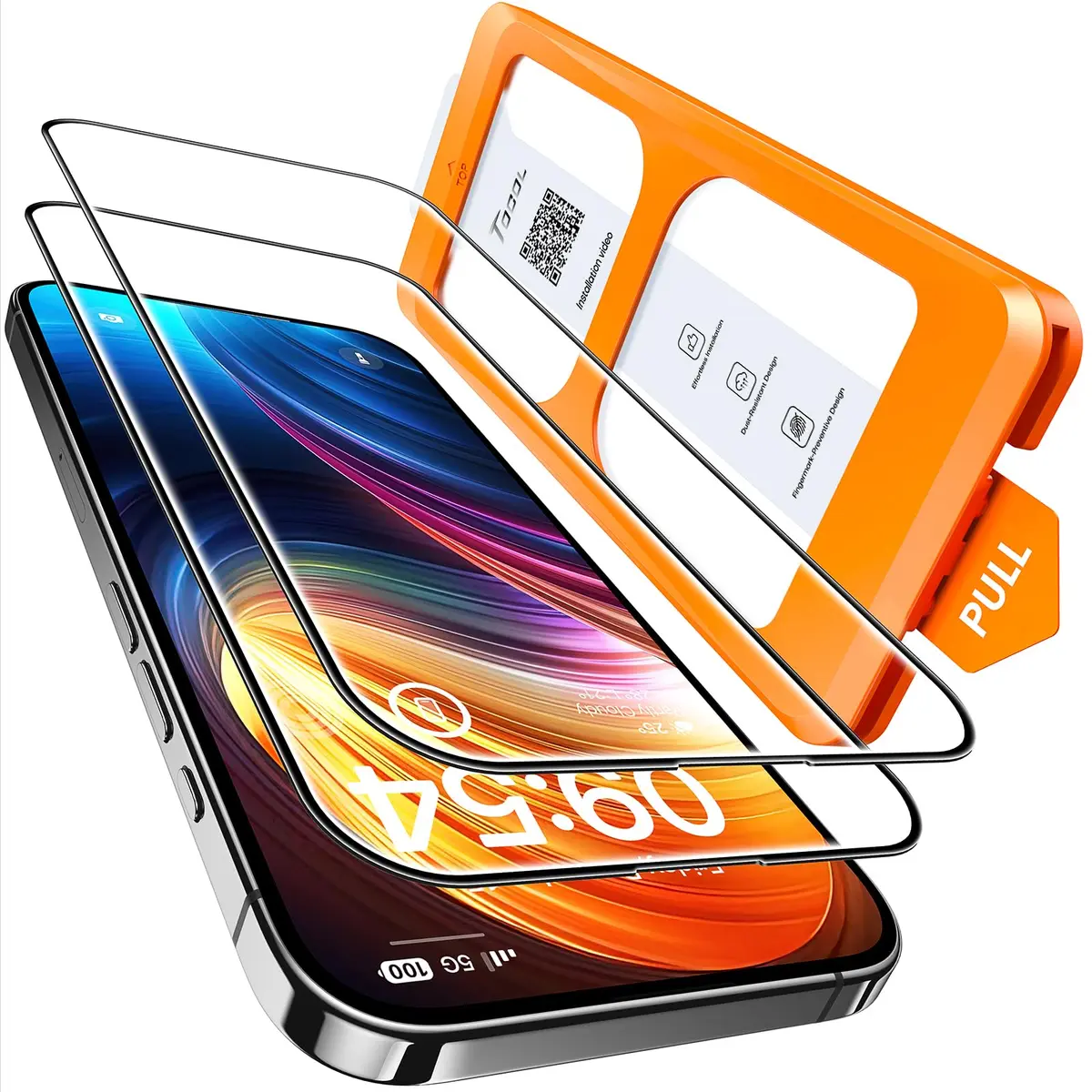 TOCOL Película para iPhone 16 6.1", Instalación Fácil sin Burbujas | Vidro Temperado 9H+, Proteção Militar Antiestilhaço 8 pés, Cobertura Total das Bordas, Compatível com Capas, HD, 2 Unidades