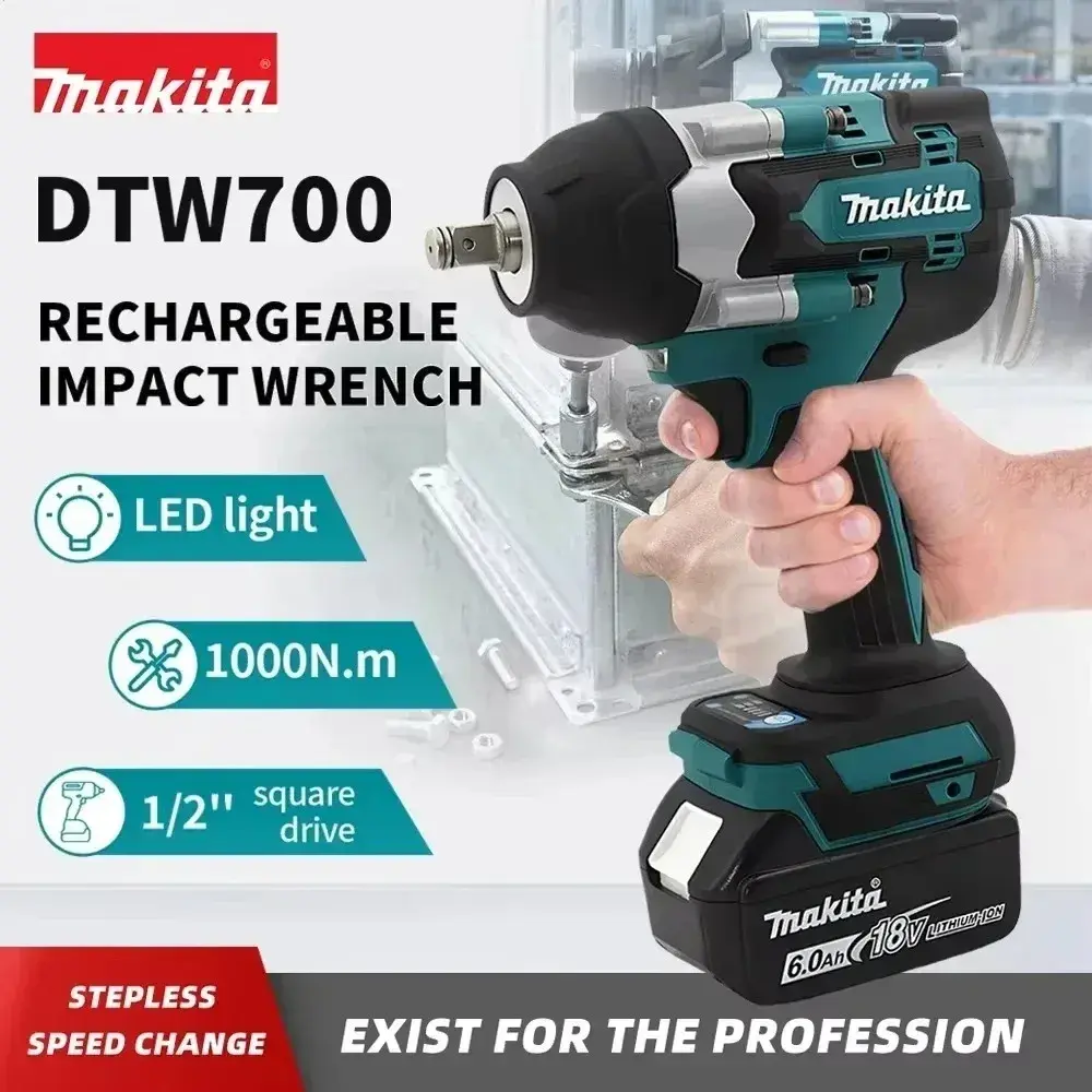 Parafusadeira Elétrica Makita DTW700 18V Sem Escovas, Kit de Ferramentas de Torque para Casa e Oficina