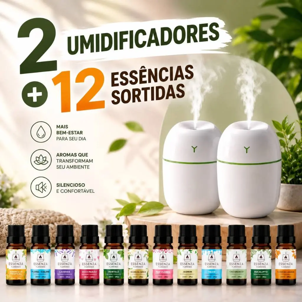 KIT ESSÊNCIAS 20ML + UMIDIFICADOR | AROMAS PARA CASA | PERFUME AMBIENTE - 1