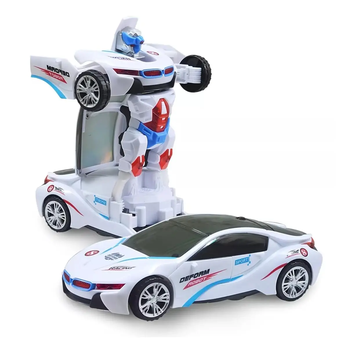 Carro Vira Robo Som Luz Carrinho BMW BRANCO Brinquedo Menino Pilha Cor CAMARO AMARELO - TYDA (BMW BRANCO) - 1