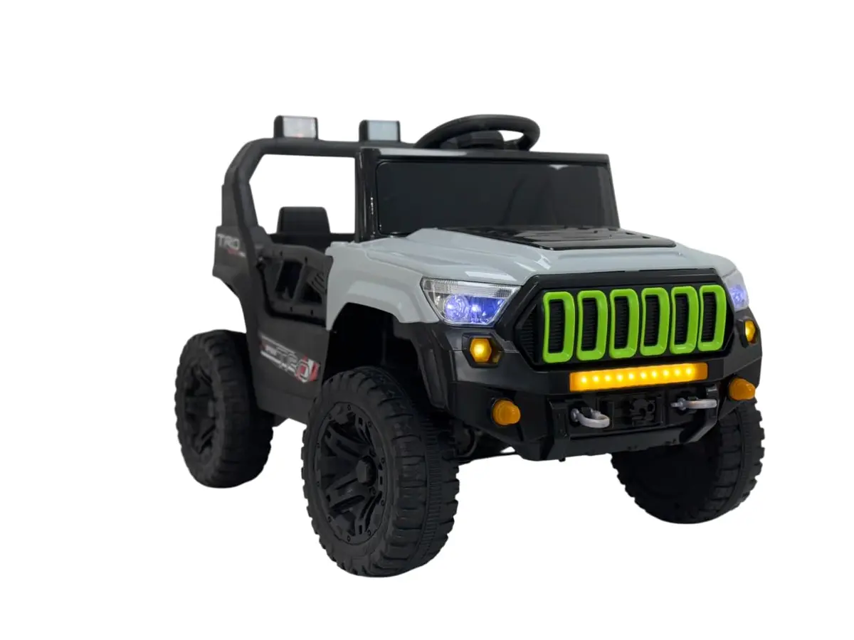 Bang Toys - Jipe Elétrico Infantil Titan XR 12V - com Portas que Abrem, Luzes de LED, Sons, Entrada USB/MP3, Controle Remoto - Suporta até 30kg - Cor Cinza