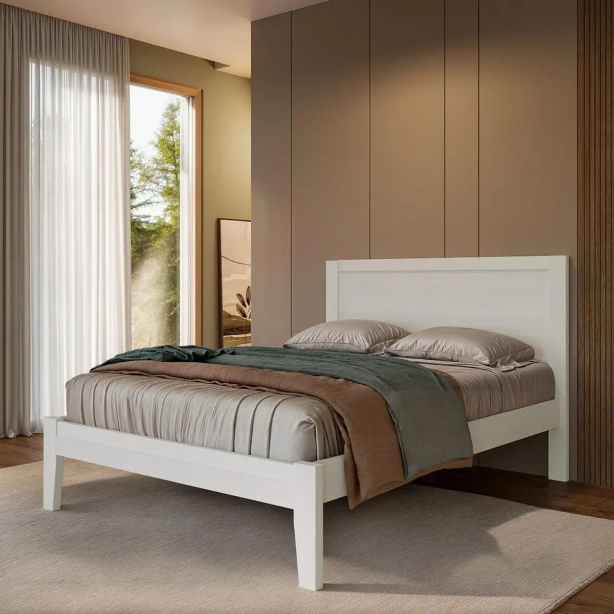 Cama Casal 140cm em Madeira Maciça Topazio Branco Lavado - 1