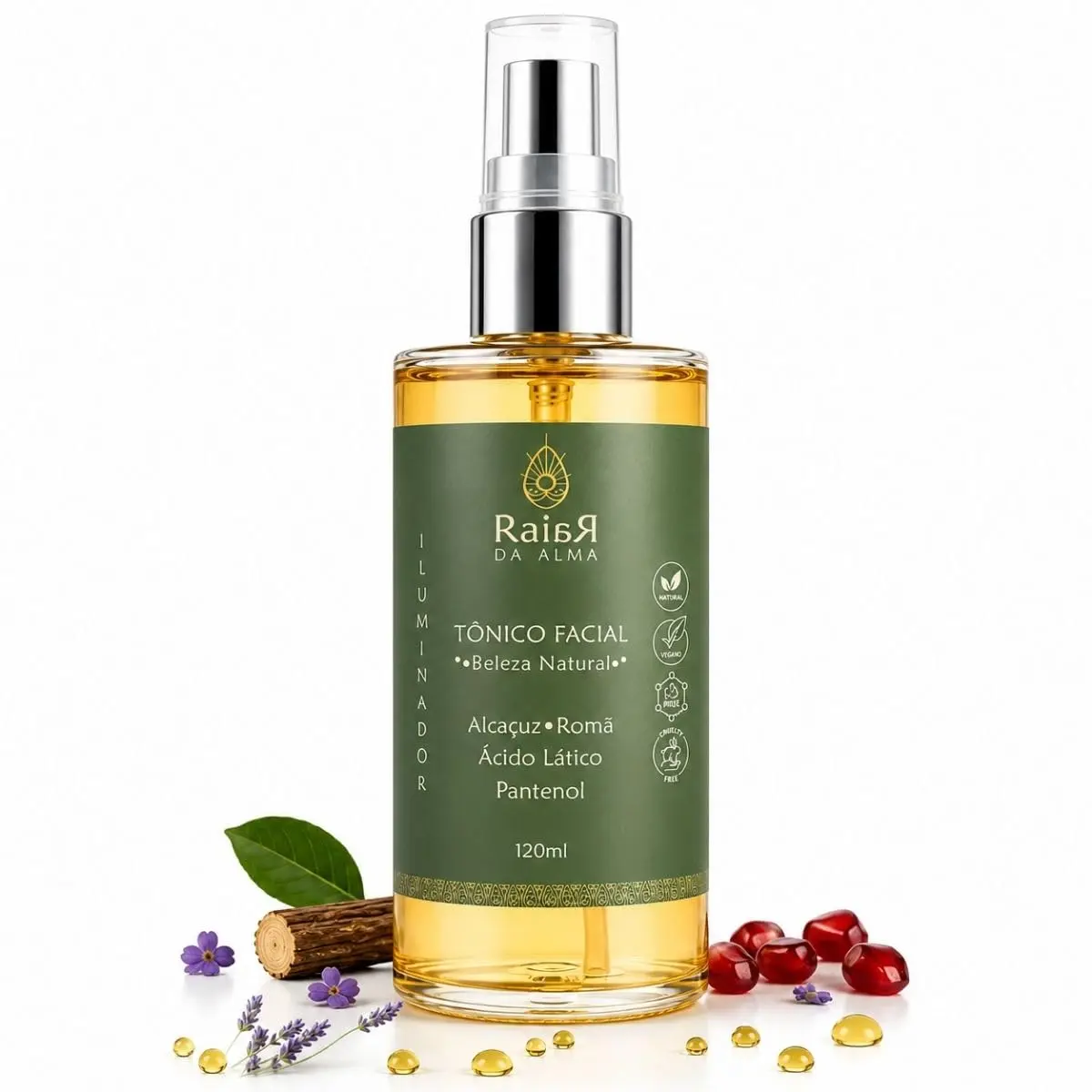 RAIAR DA ALMA Tônico Facial Natural e Vegano com Alcaçuz, Romã, Ácido Lático e Pantenol | Revitaliza, Hidrata e Realça o Viço Natural da Pele | 120ml - 1
