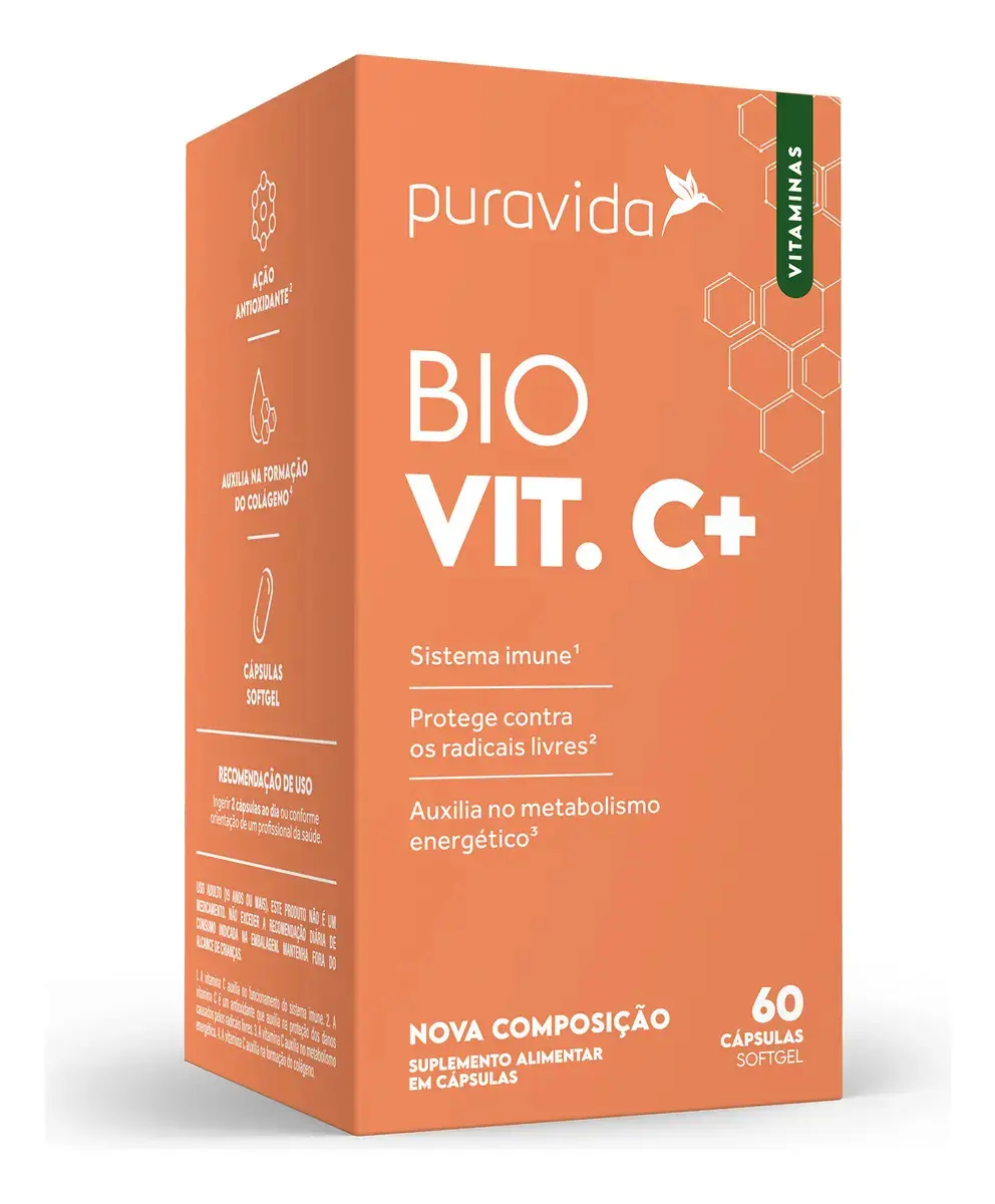 Vitamina C Puravida Alimentar Bio Vit C+ 60 Cápsulas Sem sabor de 60 un