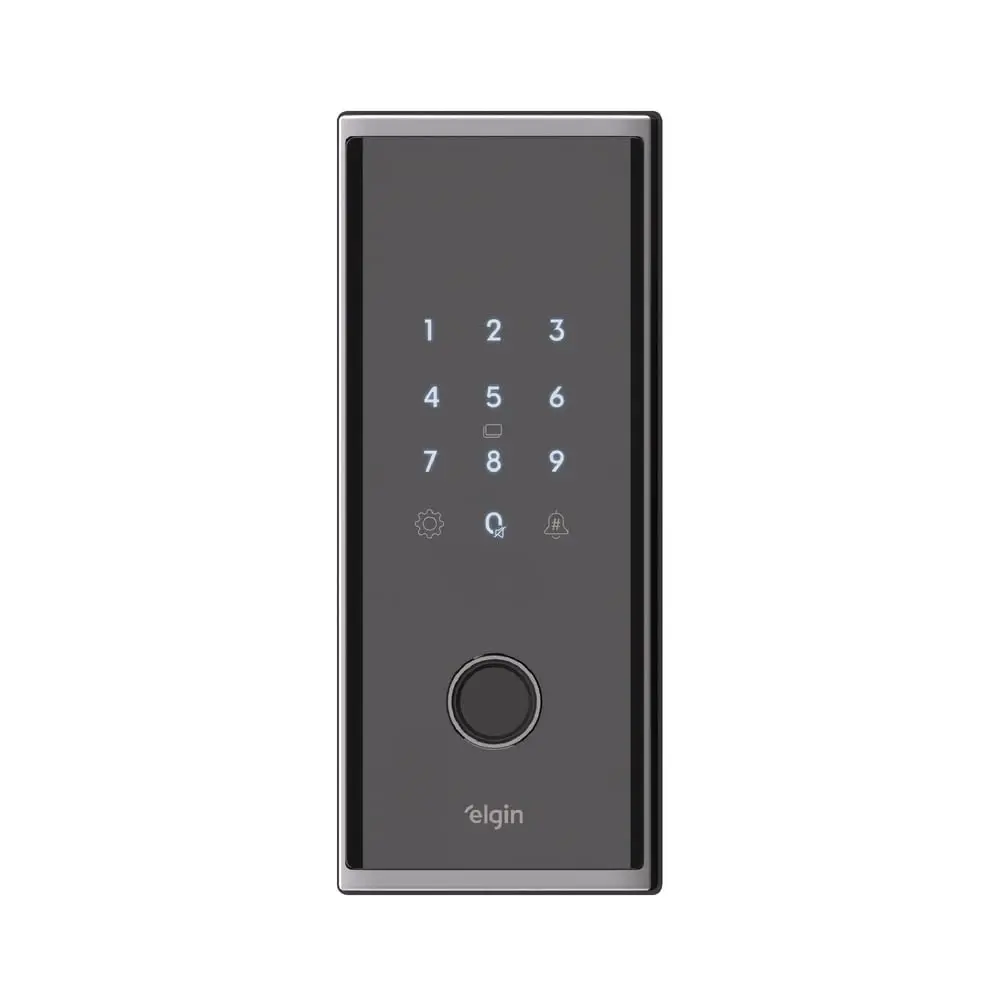 Fechadura digital de embutir Smart Forti One E Elgin - Inteligente Biometria Senha Tag ou via APP Preto