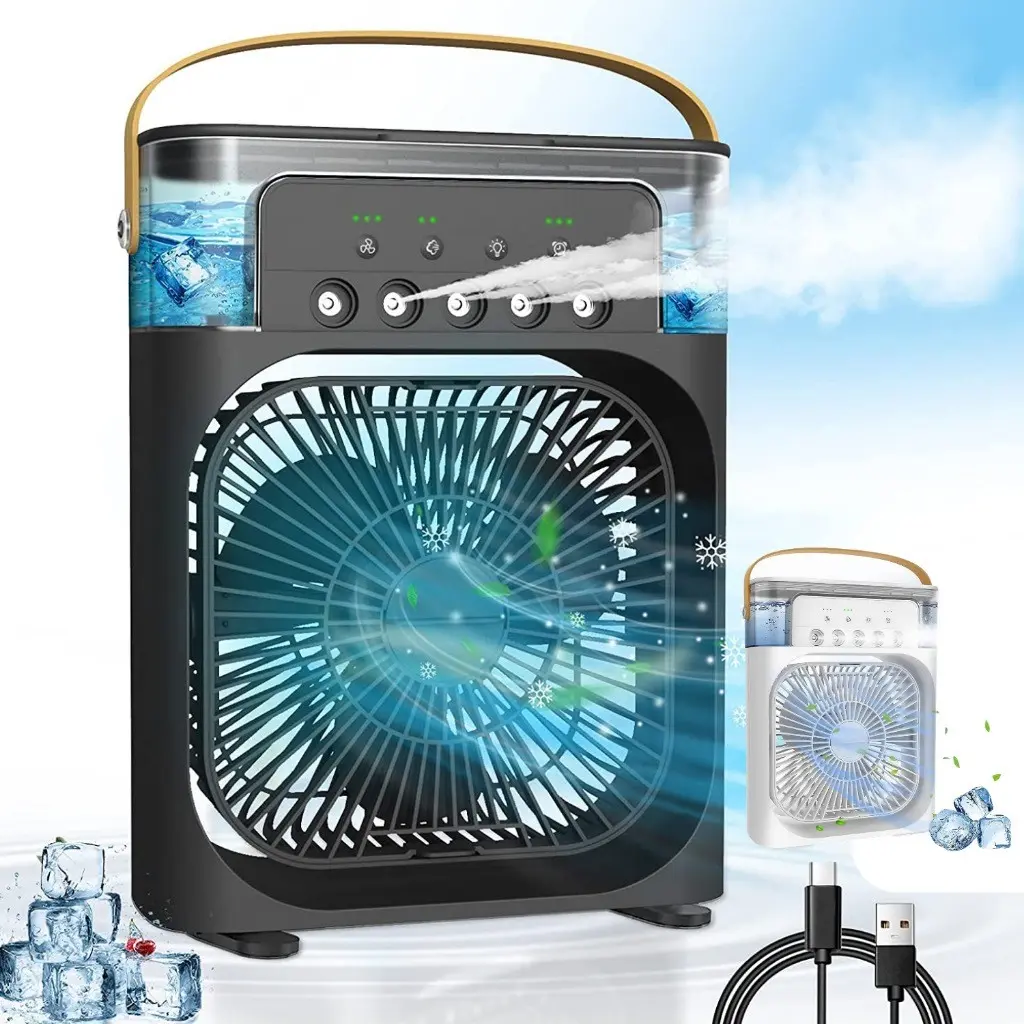 Mini Ar Condicionado Climatizador Umidificador Ventilador Portátil USB Led Quarto Sala Escritório Reservatório 600ml