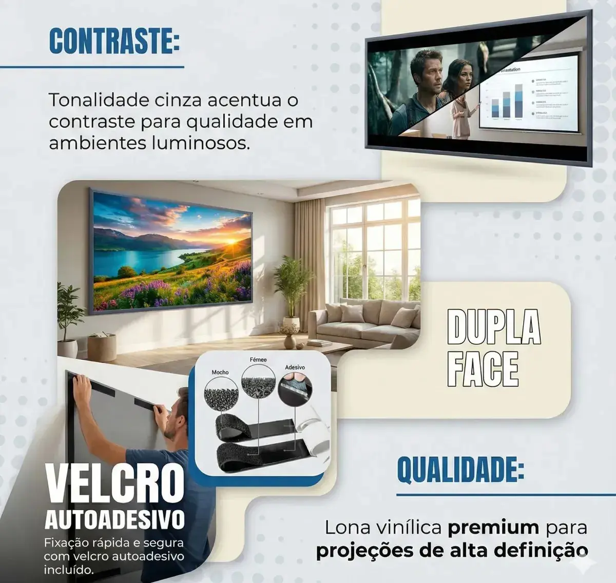 Tela Para Projetor 100 Polegadas Lagostini Branca Sem Bordas Dobrável Full Hd 4k Cinema Em Casa Datashow Projeção Interna Externa thumbnail 2