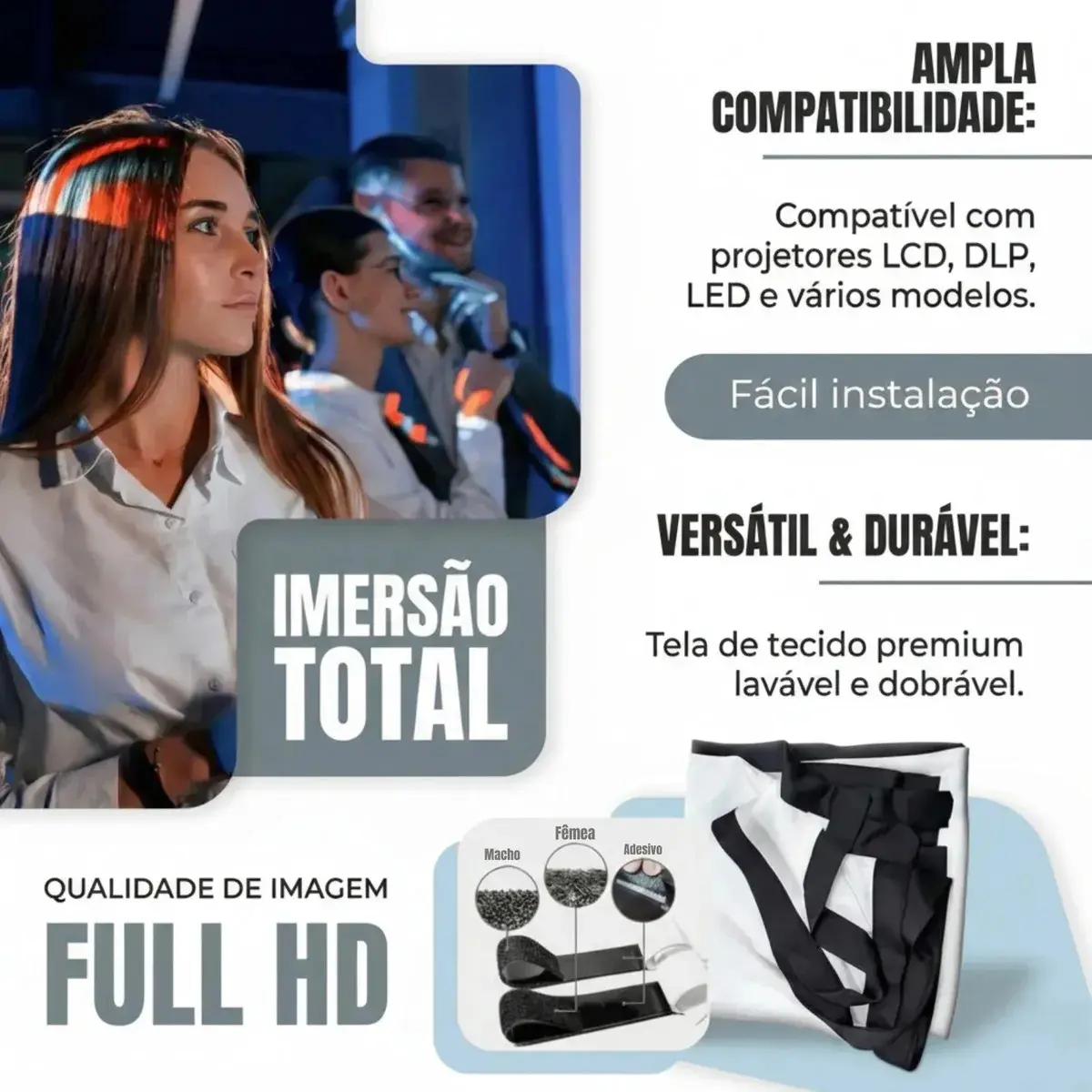 Tela Para Projetor 100 Polegadas Lagostini Branca Sem Bordas Dobrável Full Hd 4k Cinema Em Casa Datashow Projeção Interna Externa thumbnail 3