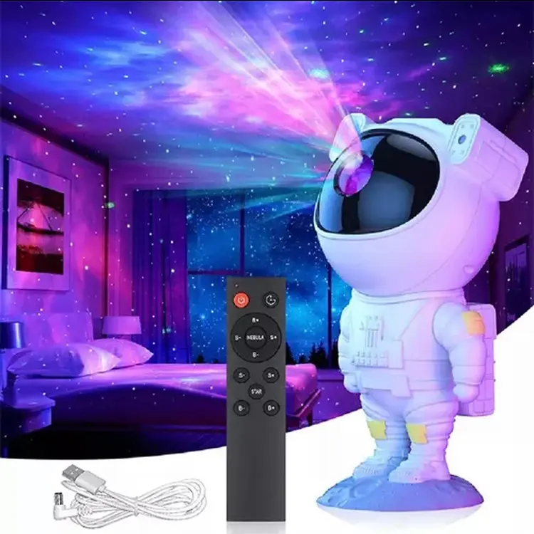 Projetor Astronauta Galáxia LED Nebulosa Estrelas 360° Controle Remoto USB Luminária Noturna - 1