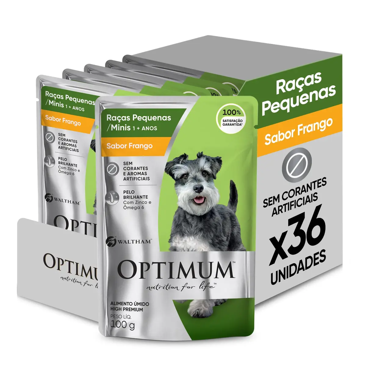 Pack Ração Úmida Optimum Sachê para Cães Adultos Raças Pequenas e Minis Frango 100 g - 36 unidadaes