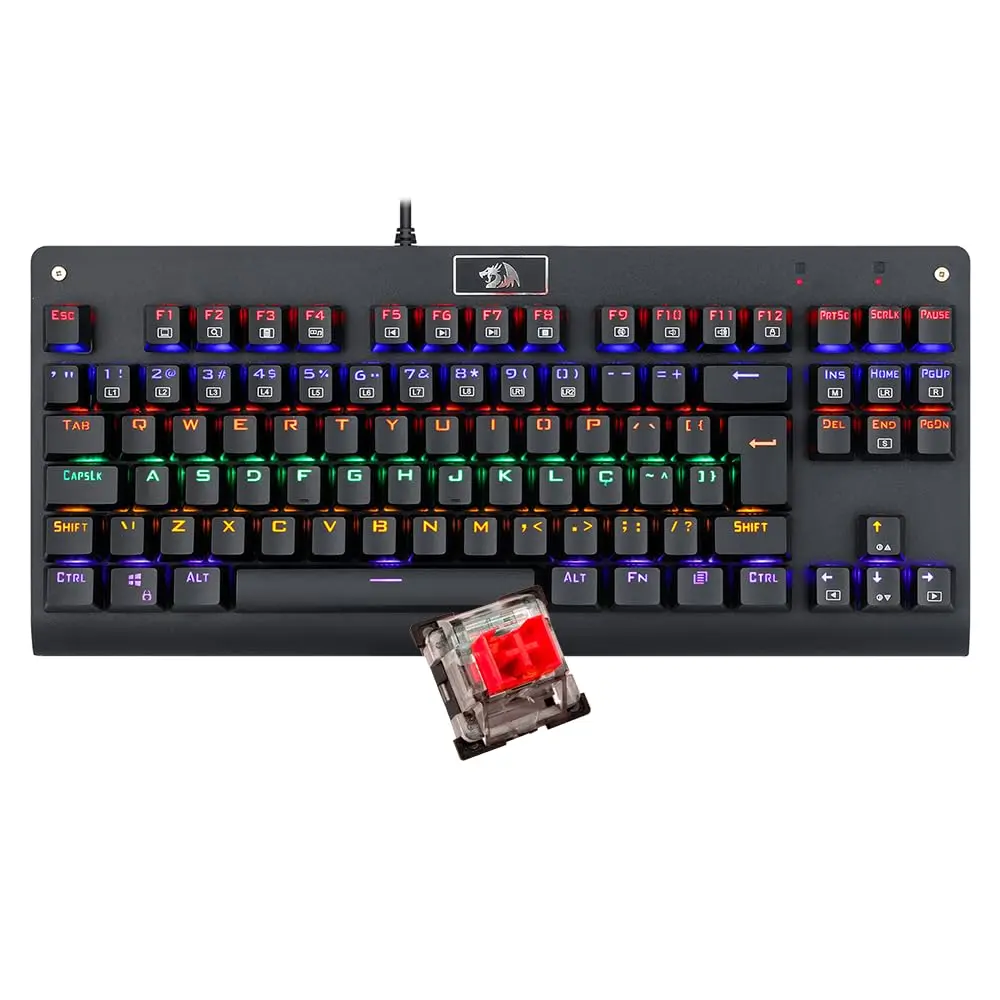 Teclado Mecânico Redragon Dark Avenger Preto Iluminação Rainbow Switch Vermelho K568R