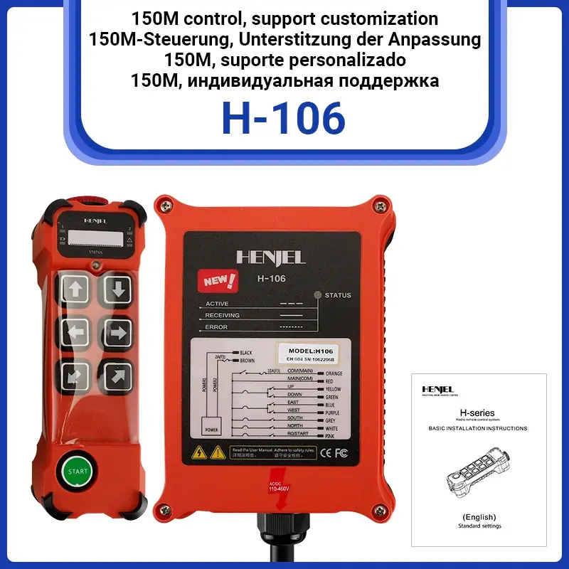 HENJEL H106 Controle Remoto de Rádio Industrial Controlador Hidráulico Único de 6 Botões, Guindaste Impermeável Controle Remoto de Talha Elétrica