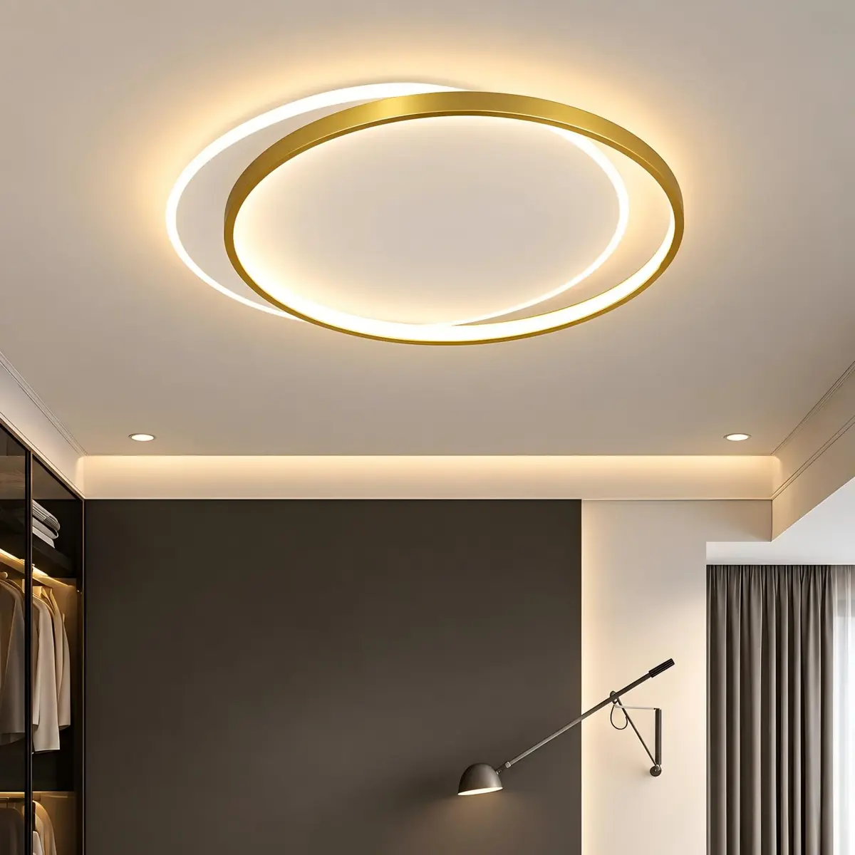 BEMMY Luminária de Teto, Lustre, Quarto, Cozinha, Sala de Estar, Decoração, Lustre Regulável, 3 Cores de Luz Ajustáveis,Luz de Teto 85-265V (Ouro)