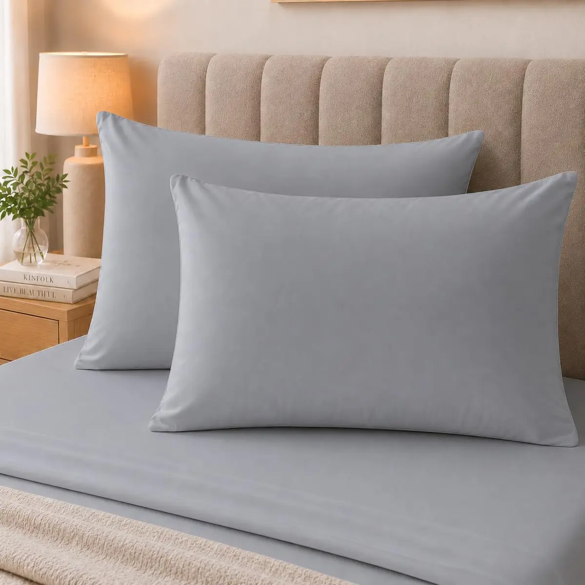 Kit 2 Fronhas 50x70 Percal 400 Fios Toque Macio Tipo Hotel Premium Cinza | Antiácaro e Não Amassa | Ideal para Hotel, Pousada, Airbnb e Uso Residencial de Luxo, cor Prata