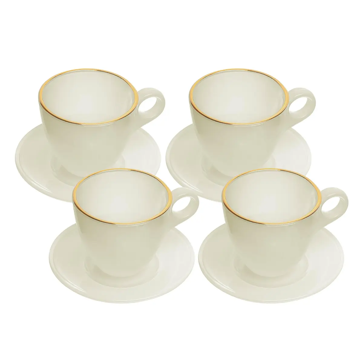 WOLFF - Conjunto 4 Xícaras de Vidro com Fio de Ouro e Pires Milky Branca 170ml