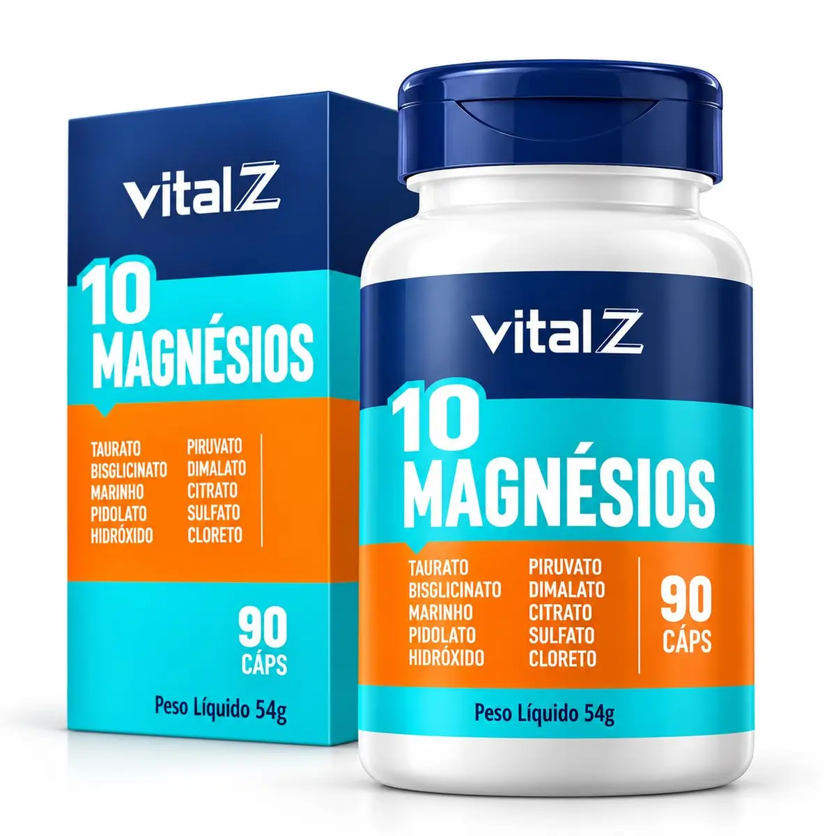 Vital Z 10 Magnésios 10 em 1 Complexo de Magnésio 90 Cápsulas | 10 Formas de Magnésio, Suporte Muscular, Metabolismo Energético, Equilíbrio Mineral, Fórmula 10 em 1