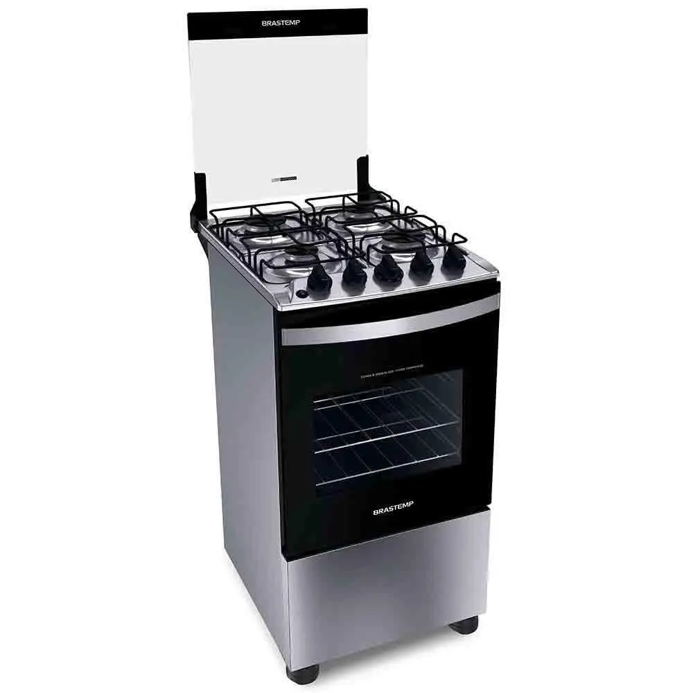 Fogão Brastemp 4 Bocas Inox com Duas Prateleiras com Alturas Ajustáveis - BFO4NBR Bivolt