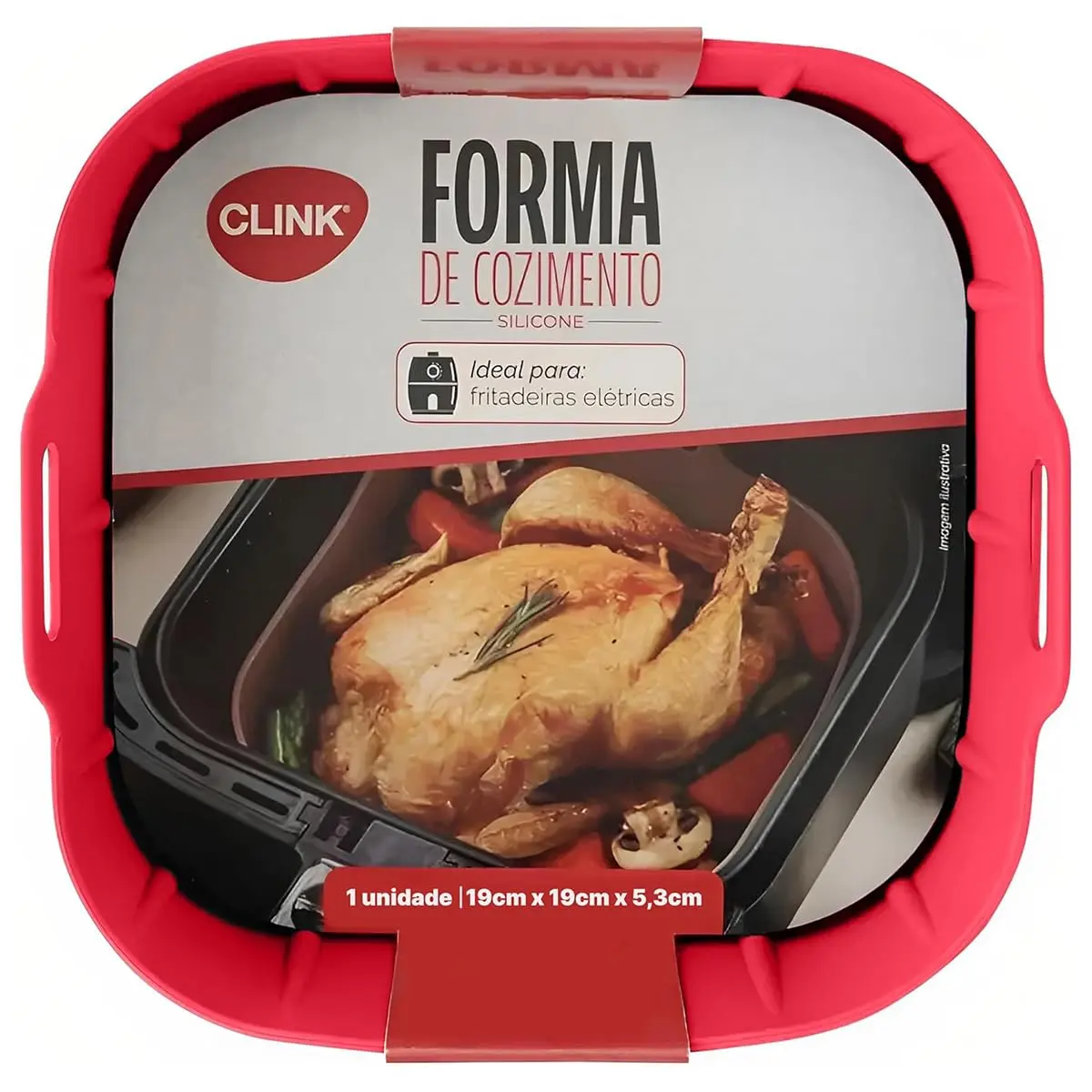 Forma de silicone para airfryer, forno, quadrada com alça 19x19cm reutilizável para fritadeira elétrica, Vermelho - 1