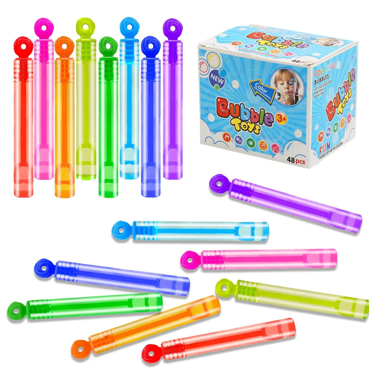 48 Unidades Varinhas de Bolha, Bastão de Bolha de Sabão para Crianças, Cores Sortidas, Lembrancinhas para Festa Infantil, Presente para Natal, Dia das Crianças, Aniversário, Brincadeira ao Ar Livre