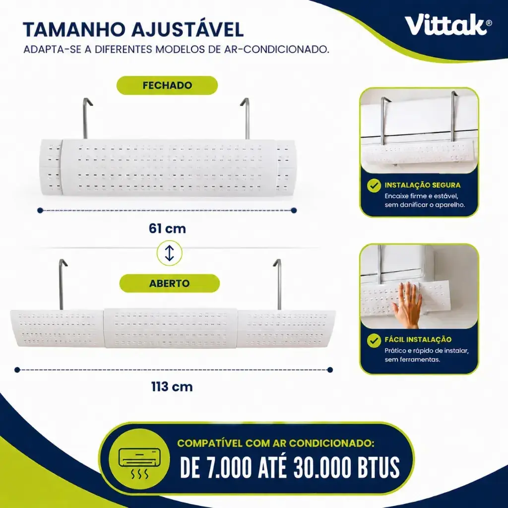 Vittak Defletor Ar Condicionado Split Universal 7 A 30mil Btus Ajustável 61 A 113cm thumbnail 2