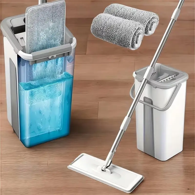 Mop Lava e Seca com Balde Separador, Prensa para Secagem, Base Flexível 360°, Pano de Microfibra Reutilizável para Limpeza de Pisos, Vidros e Superfícies