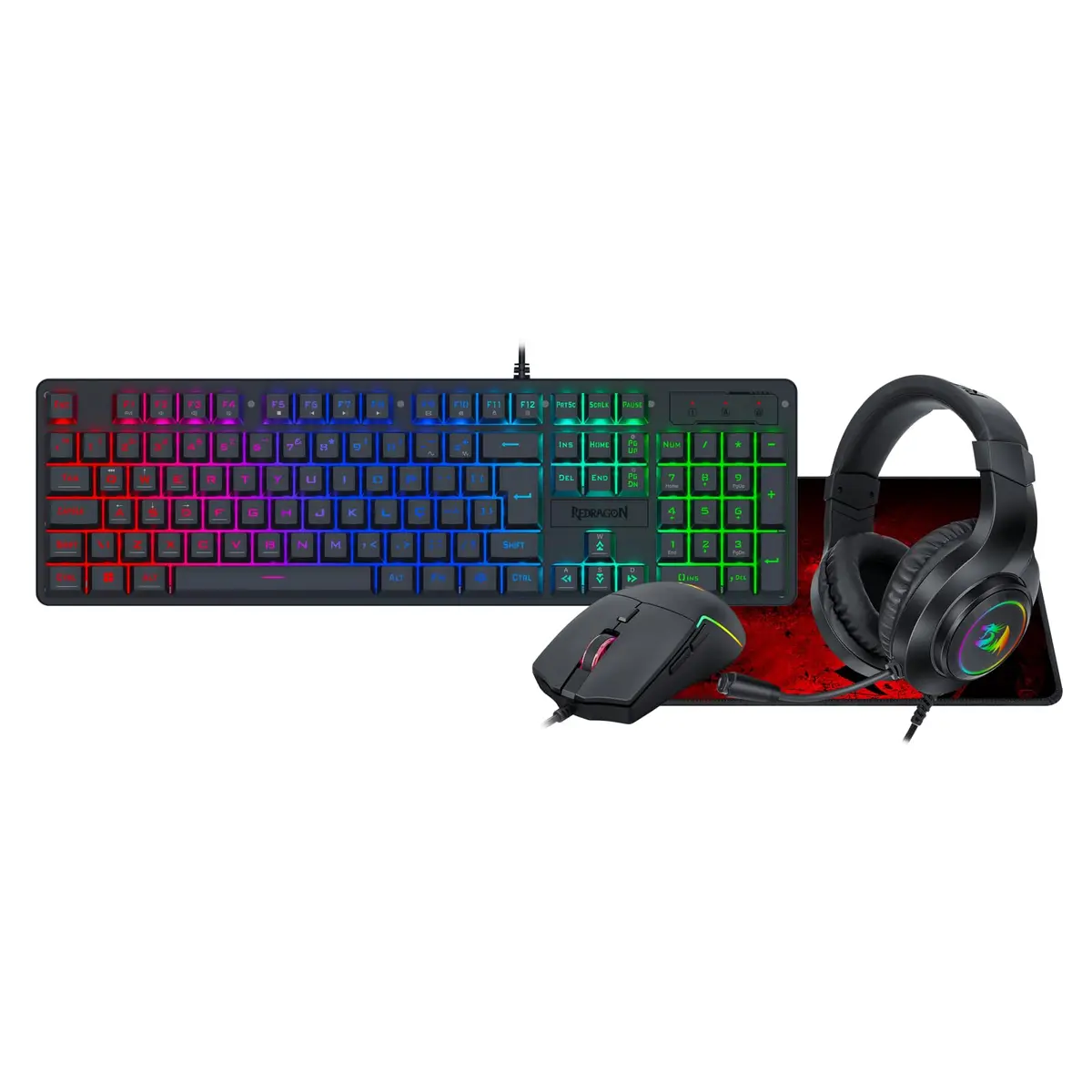 Kit Gamer Redragon Gaming Essentials S166 RGB 4-em-1 Teclado Membrana, Mouse, Mousepad e Headset - 1