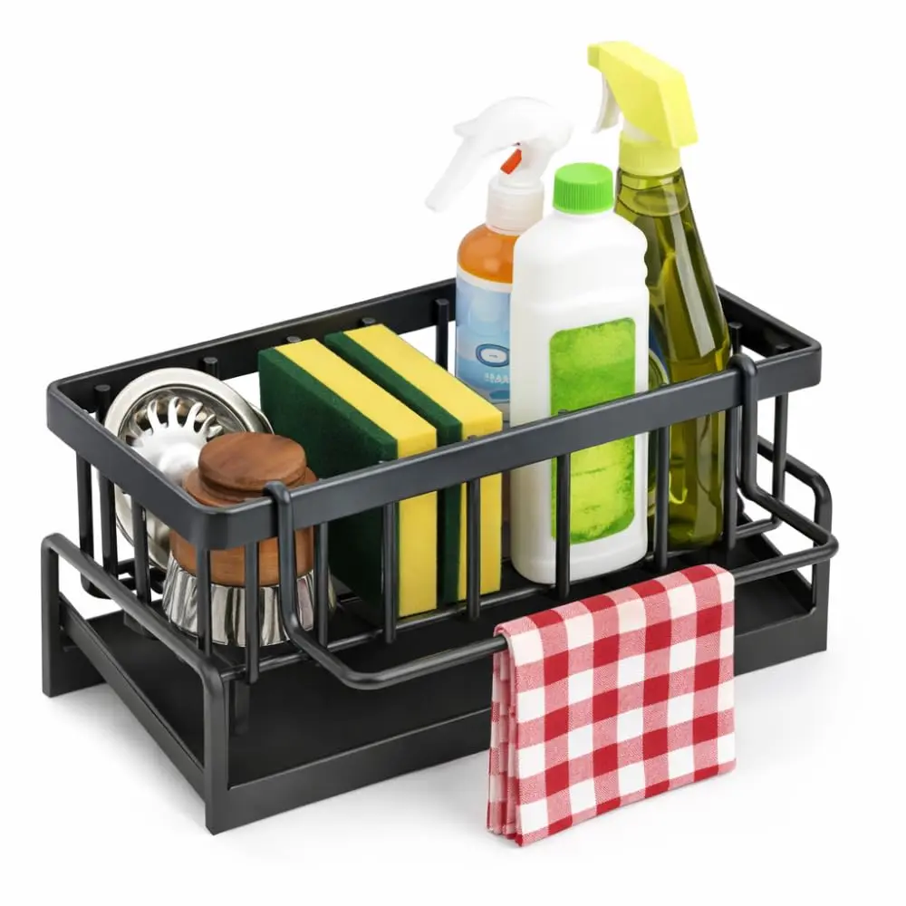 Organizador de Pia 4 em 1 Preto, Porta Esponja, Material Resistente | Bandeja Coletora, Instalação Sem Furos, Design Moderno e Compacto - 1