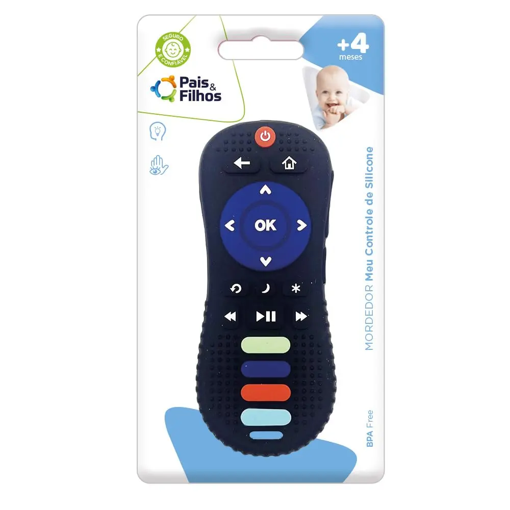 Mordedor de Silicone para Bebê Pais & Filhos | Formato de Controle Remoto, Sensorial, Dentição, A partir de 4 Meses