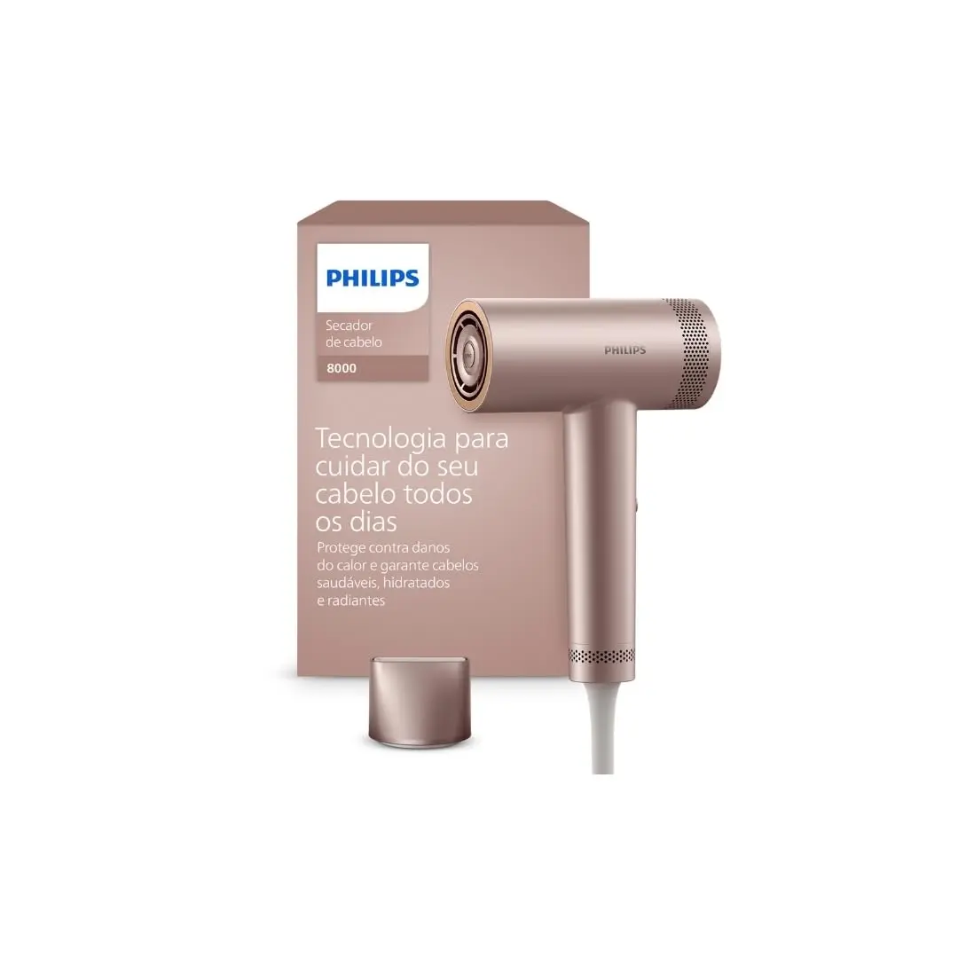 Philips Secador de Cabelo Série 8000 Secagem Ultrarrápida | Proteção contra danos térmicos | Tecnoliga Thermoshield | Potência 1400W | 5 modos no display | Design Compacto | BHD837/00