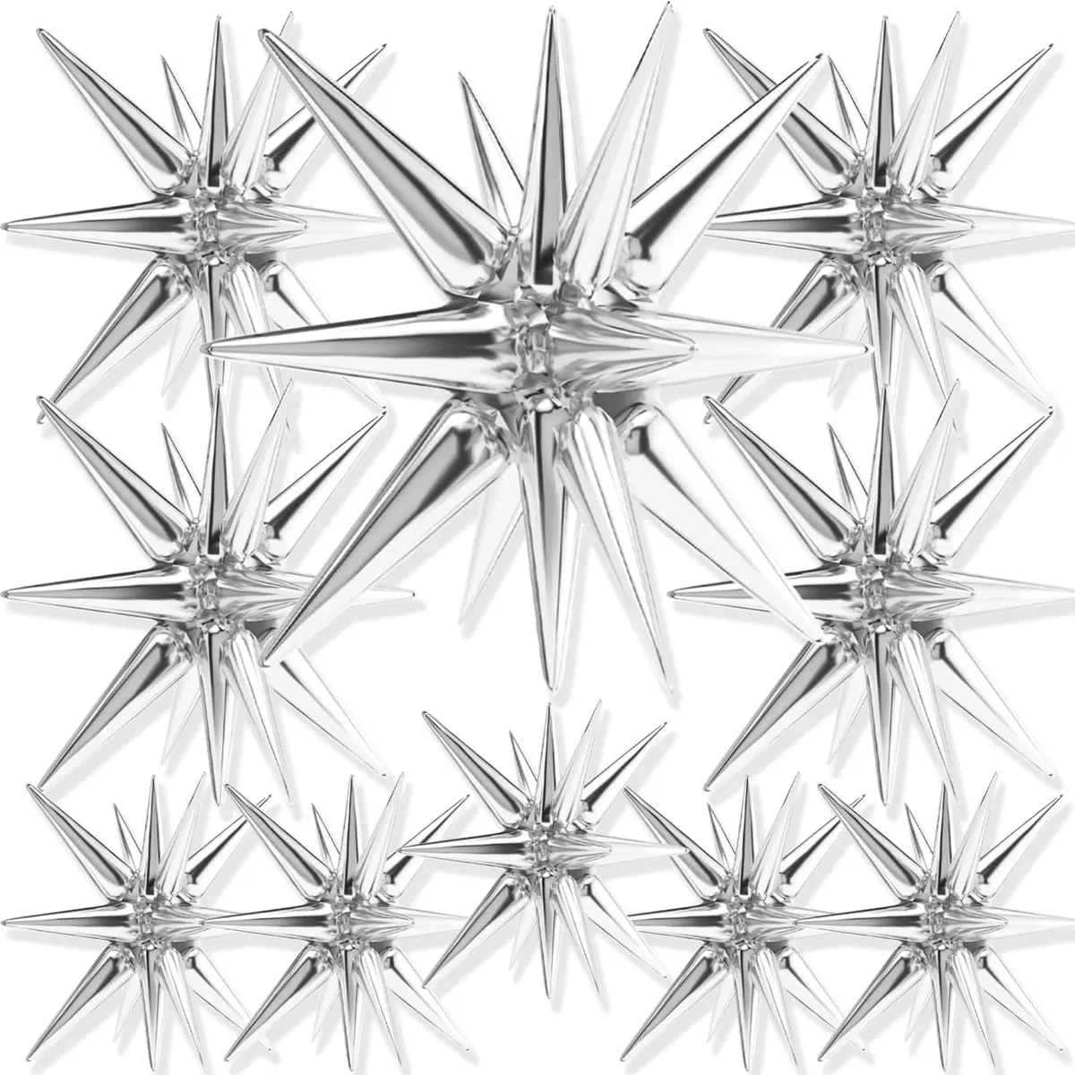 Kit 5 Balao Estrela 14 Pontas 22" (55cm) Metalizado | Balão Decorativo para Festas, Casamento, Aniversário, Eventos e Decoração (PRATA) - 1