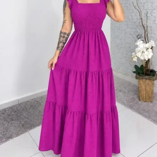 Longo vestido femenino tres Marias com alça e babado vestido duna - 1