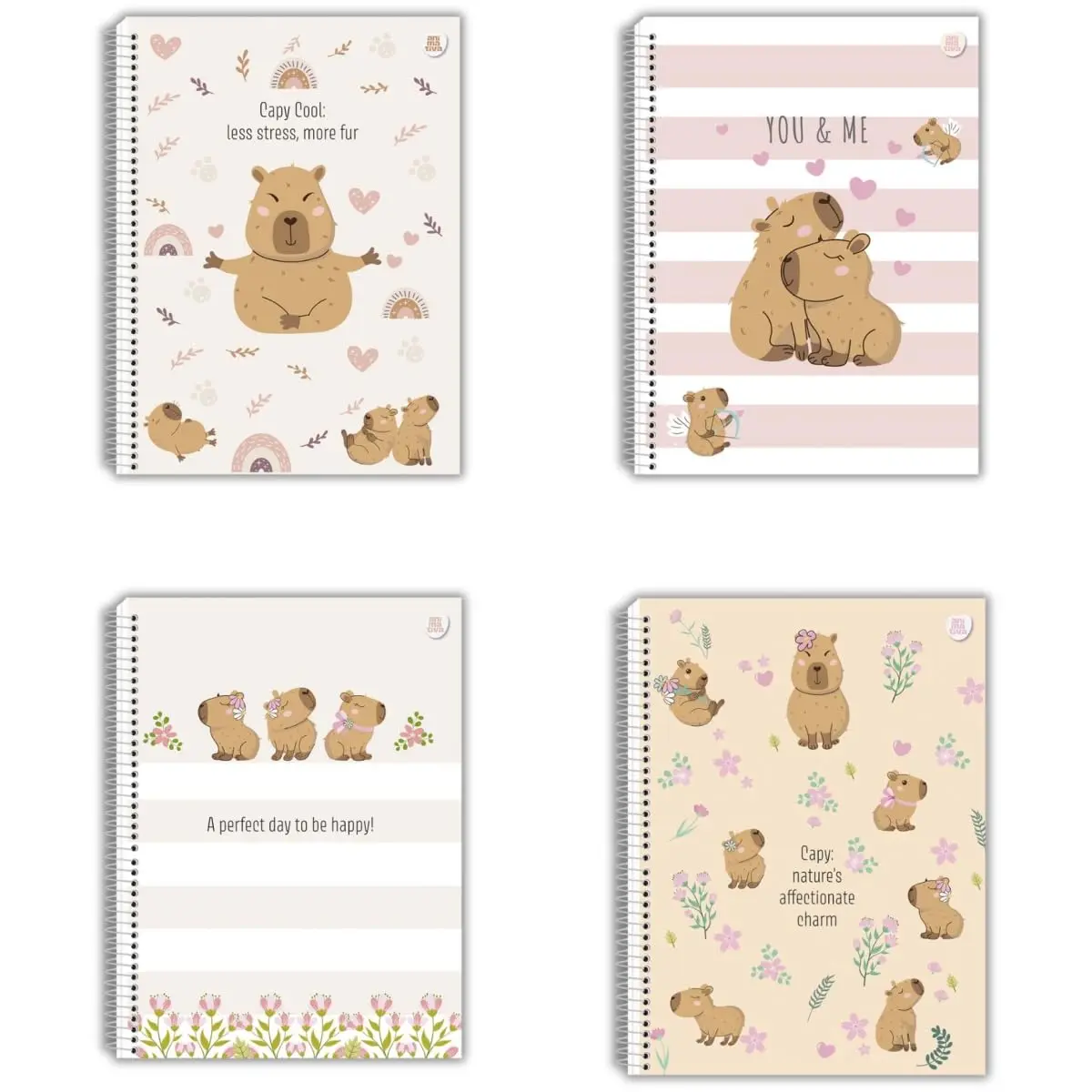 Kit de Cadernos, Animativa, 1 Matéria, Capa Dura, Capycuties, 80 Folhas, Pacote com 4 - 1