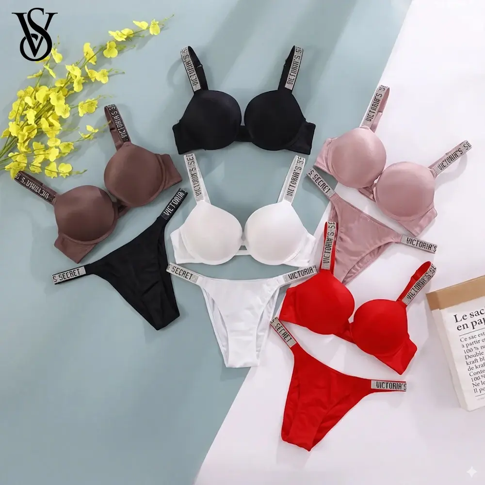 Conjunto de Lingerie Feminina Sexy, Respirável, Macio e Versátil, Conjunto de Sutiã e Calcinha V Sexy com Efeito Push Up Clássico