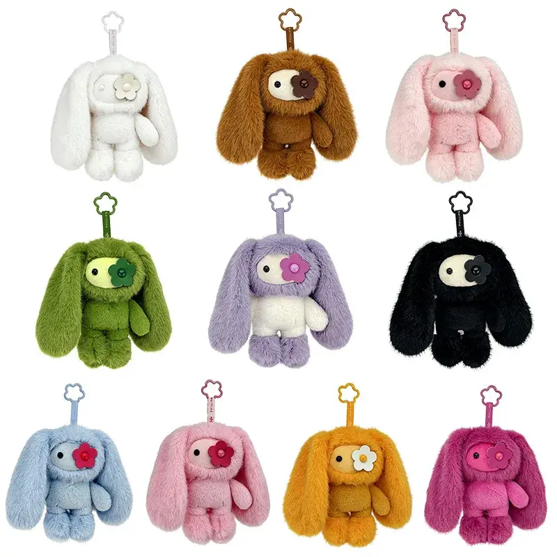 Chaveiro de Pelúcia Coelho Juju Fofo com Olhos de Flor, Coelhinho Kawaii de Orelhas Longas, Pingente para Bolsa, Chaveiro de Carro, Brinquedo, Presente para Meninas - 1