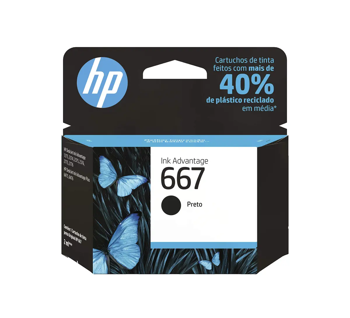 Cartucho de tinta HP 667 Preto Original (3YM79AB) Para Impressora Deskjet 2376, 2776, 6476, 5076, 5276 - 1