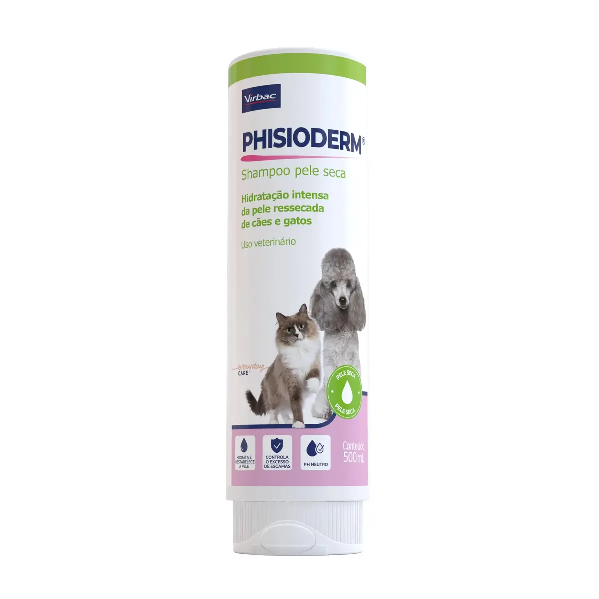 Virbac Phisioderm Shampoo Pele Seca para Cães e Gatos 500 mL | Virbac, Limpeza Regular, Anti odor, Cães, Gato, Limpeza - 1