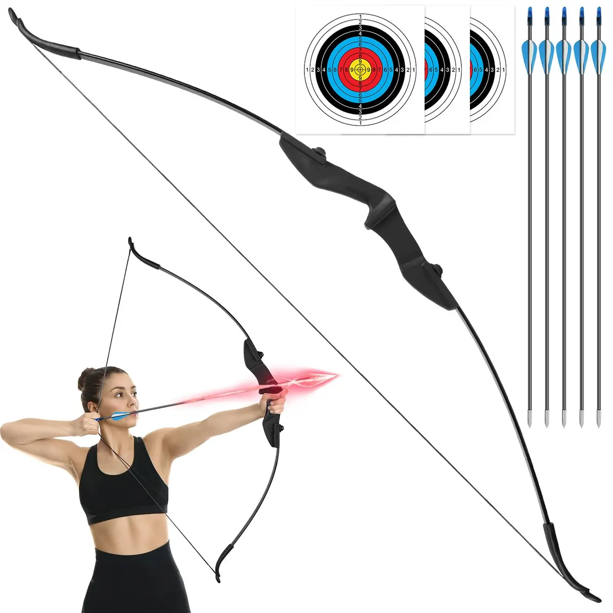 Arco Flecha Profissional Destro, Arco E Flecha Profissional Ambidestro, Tiro com Arco Tradicional Caça Artesanal Arco Cavalo Longbow, Arco Flecha Profissional Destro de MadeiraFlechas de Fibra