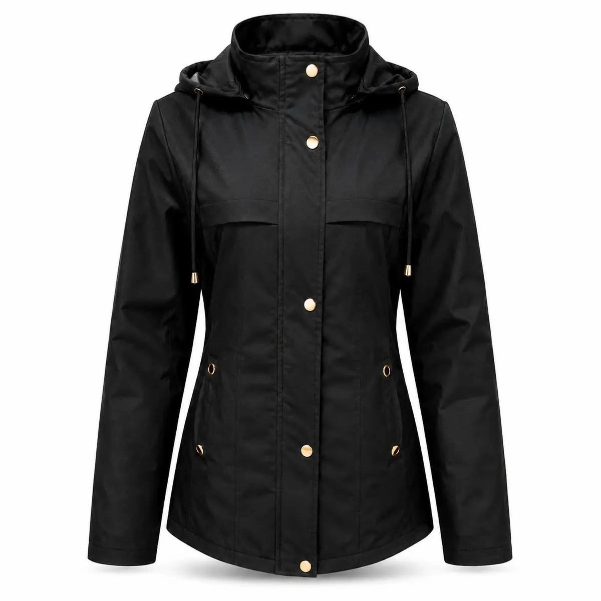 Jaqueta Parka Feminina, Preta, Tamanhos P ao GG, 100% Poliéster