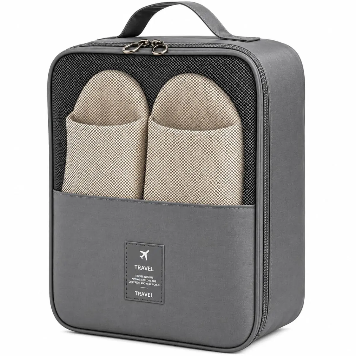 Bolsa Sapato Viagem Necessaire Porta Calçados Tênis Organizador Mala Cinza | 03 Compartimentos, Fechamento com Zíper, Malha respirável, Dobrável, Economia de Espaço, Organização, Multiuso