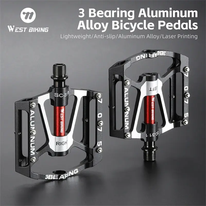 West biking 3 rolamentos pedal de bicicleta cnc liga alumínio anti deslizamento mtb pedal da bicicleta estrada ampliar pedais profissão acessórios da bicicleta