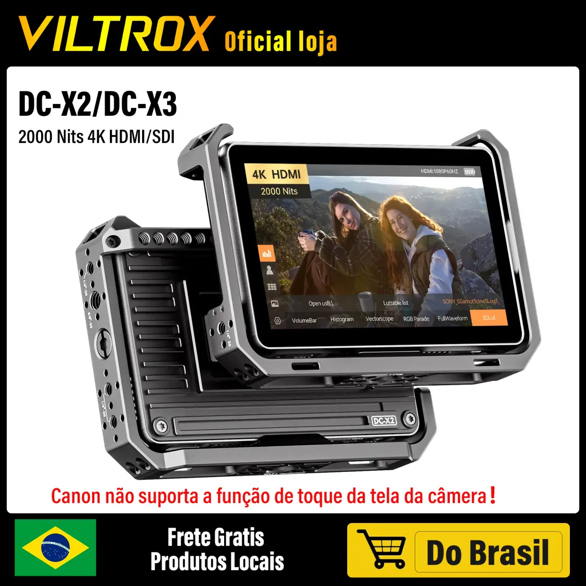 VILTROX DC-X2 DC-X3 Series Touch Screen 6 Polegada FHD Camera Monitor 2000 Nits 3D LUT 1080P 4K HDMI SDI entradas saídas para Câmera Nikon Sony Fuji - 1