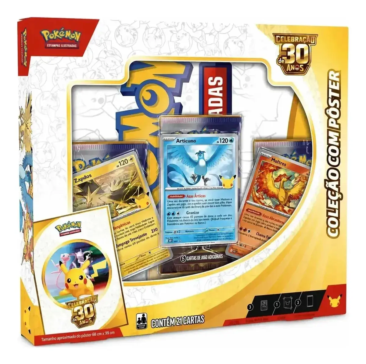 Box Pokémon Com Pôster Celebração De 30 Anos Original Copag