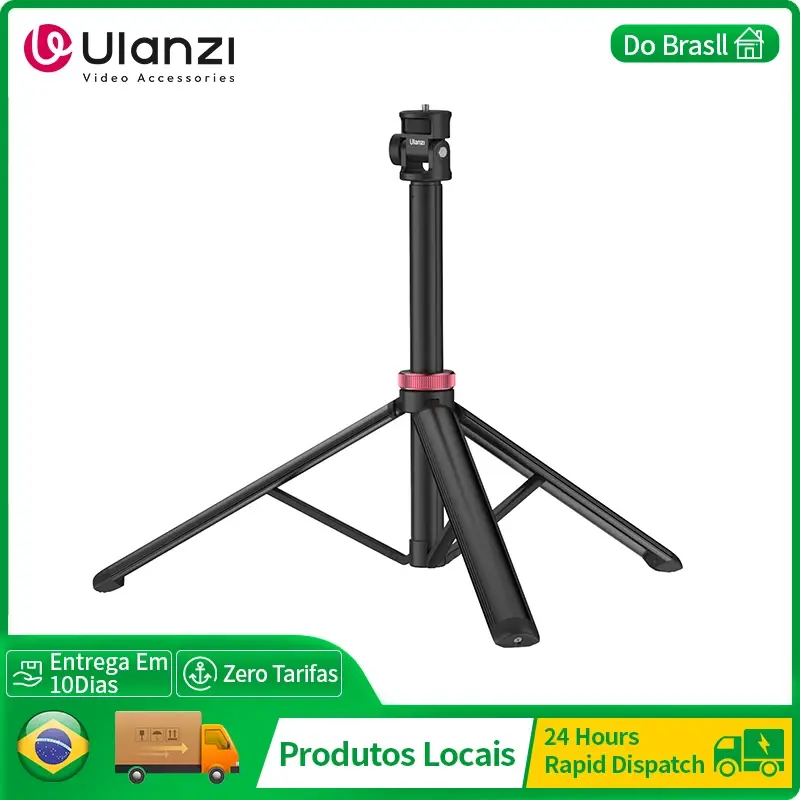 Tripé extensível Ulanzi MT-79 com parafuso de 1/4 '' para câmera DSLR Smartphone Tripé de microfone com luz de preenchimento