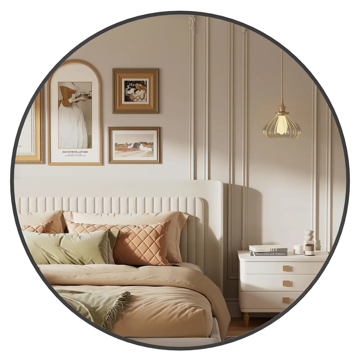 SONGMICS Espelho de parede redondo, espelho circular decorativo, 61 cm de diâmetro, moldura de metal, para sala de estar, quarto, banheiro, entrada, preto ULWM102B01
