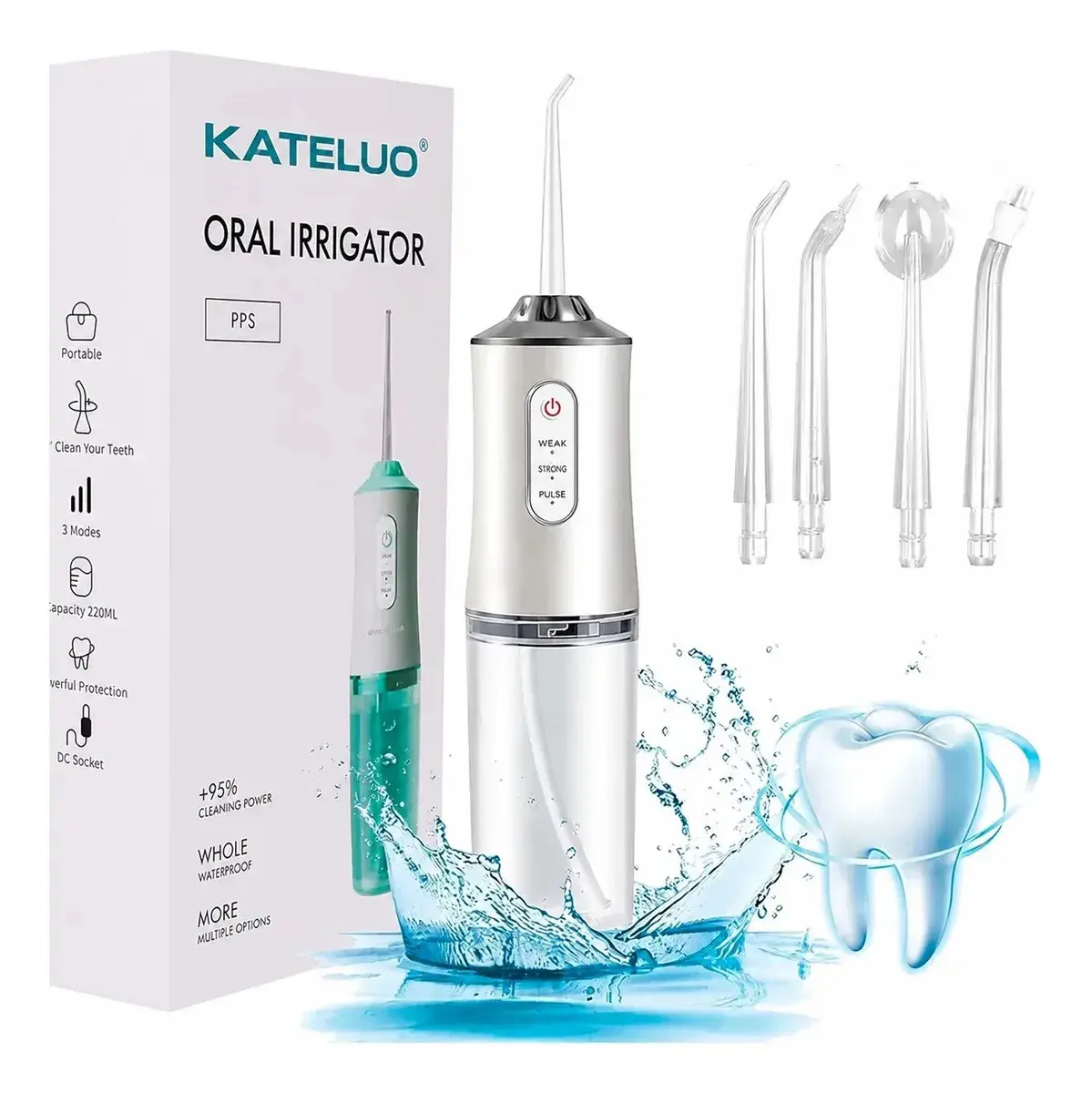 Irrigador Oral bucal Limpeza Elétrico Bivolt Portátil Dental Gengiva Jato D'água 3 Níveis De Pressão Recarregável Cores Aleatoria KATELUO