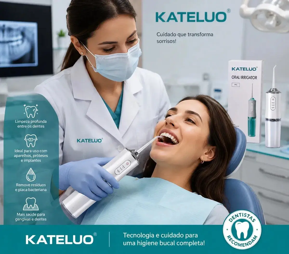 Irrigador Oral bucal Limpeza Elétrico Bivolt Portátil Dental Gengiva Jato D'água 3 Níveis De Pressão Recarregável Cores Aleatoria KATELUO thumbnail 3